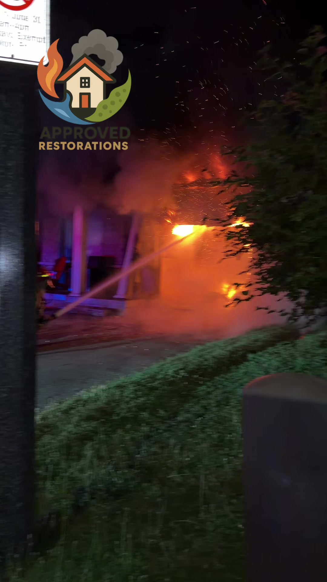 Arriving on the scene of a massive nighttime house fire that completely gutted the garage, our team is standing by while multiple fire crews douse the remaining flames, ready to secure the compromised structure and begin mitigating the extensive smoke and water damage left behind.